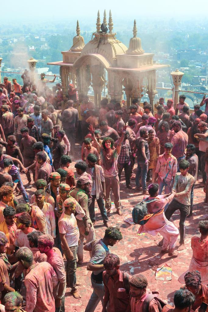 Festa dei colori Holi al tempio. Barsana.
